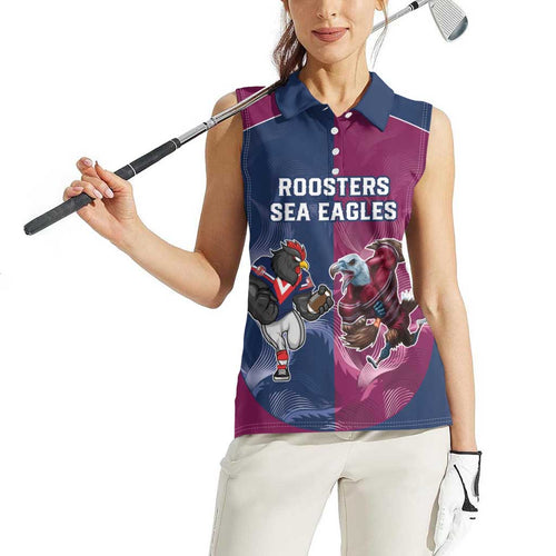 Roosters-Sea Eagles Rugby Custom Women Sleeveless Polo Shirt Half Grunge Style