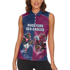 Roosters-Sea Eagles Rugby Custom Women Sleeveless Polo Shirt Half Grunge Style