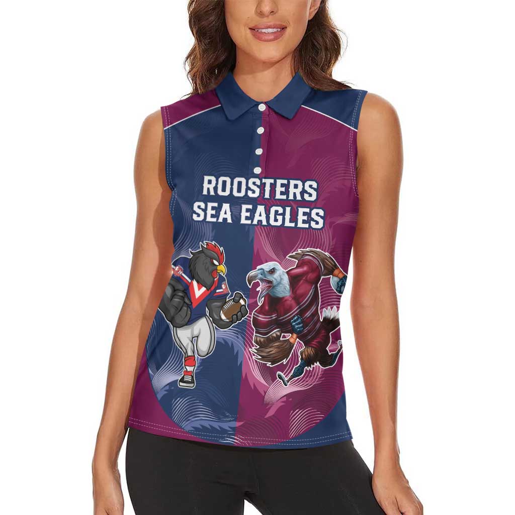 Roosters-Sea Eagles Rugby Custom Women Sleeveless Polo Shirt Half Grunge Style