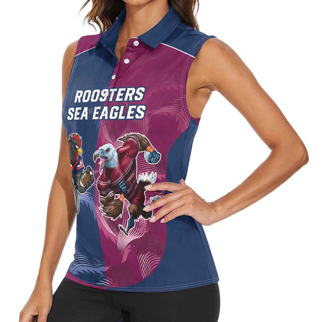 Roosters-Sea Eagles Rugby Custom Women Sleeveless Polo Shirt Half Grunge Style