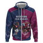 Roosters-Sea Eagles Rugby Custom Zip Hoodie Half Grunge Style