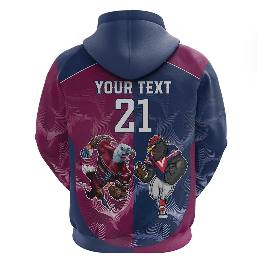 Roosters-Sea Eagles Rugby Custom Zip Hoodie Half Grunge Style