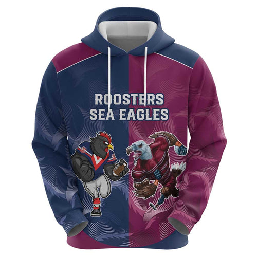 Roosters-Sea Eagles Rugby Custom Zip Hoodie Half Grunge Style