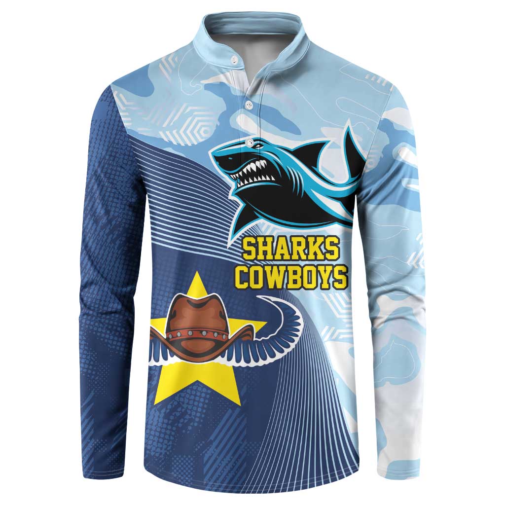 Sharks-Cowboys Rugby Custom Button Sweatshirt Half Dynamic Style