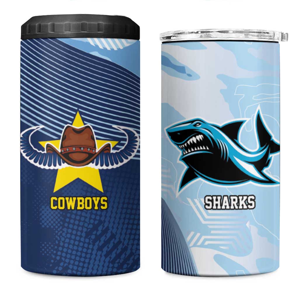 Sharks-Cowboys Rugby Custom 4 in 1 Can Cooler Tumbler Half Dynamic Style