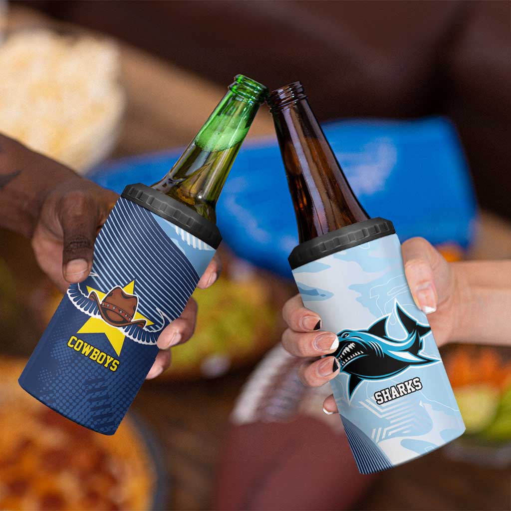 Sharks-Cowboys Rugby Custom 4 in 1 Can Cooler Tumbler Half Dynamic Style