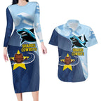 Sharks-Cowboys Rugby Custom Couples Matching Long Sleeve Bodycon Dress and Hawaiian Shirt Half Dynamic Style
