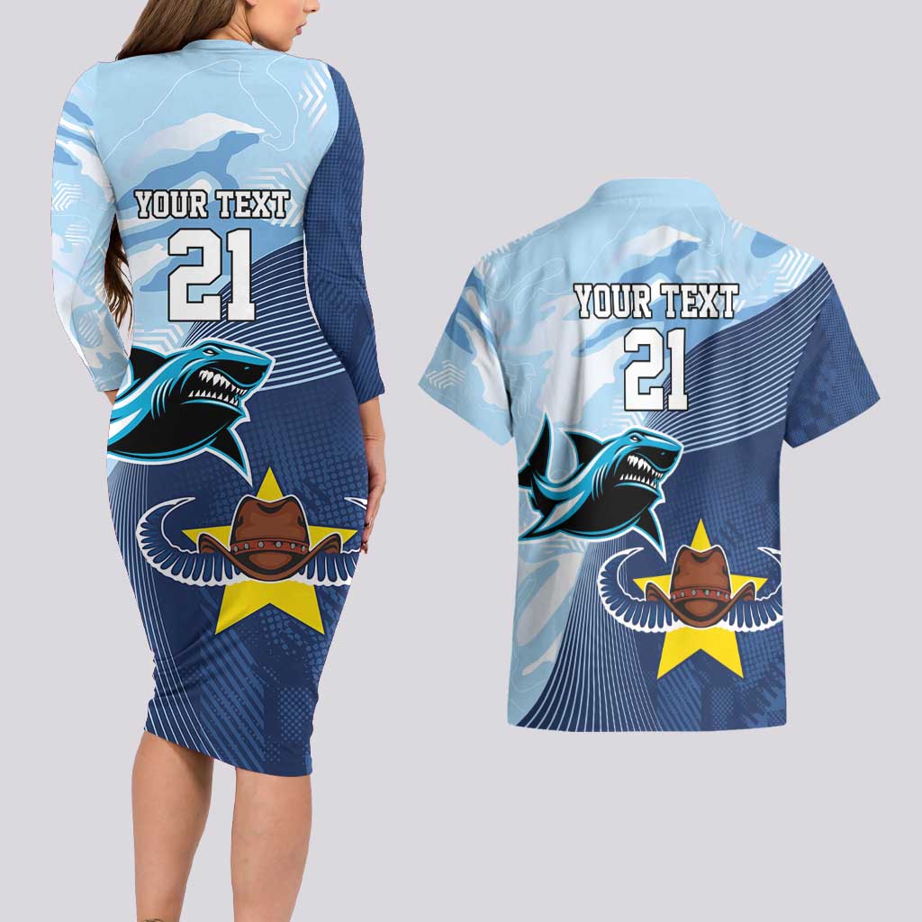 Sharks-Cowboys Rugby Custom Couples Matching Long Sleeve Bodycon Dress and Hawaiian Shirt Half Dynamic Style