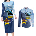 Sharks-Cowboys Rugby Custom Couples Matching Long Sleeve Bodycon Dress and Long Sleeve Button Shirt Half Dynamic Style