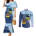 Sharks-Cowboys Rugby Custom Couples Matching Mermaid Dress and Long Sleeve Button Shirt Half Dynamic Style