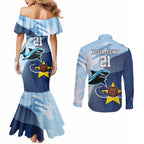 Sharks-Cowboys Rugby Custom Couples Matching Mermaid Dress and Long Sleeve Button Shirt Half Dynamic Style