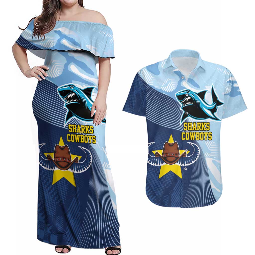 Sharks-Cowboys Rugby Custom Couples Matching Off Shoulder Maxi Dress and Hawaiian Shirt Half Dynamic Style