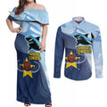 Sharks-Cowboys Rugby Custom Couples Matching Off Shoulder Maxi Dress and Long Sleeve Button Shirt Half Dynamic Style