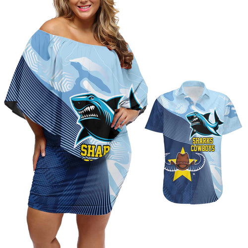 Sharks-Cowboys Rugby Custom Couples Matching Off Shoulder Short Dress and Hawaiian Shirt Half Dynamic Style