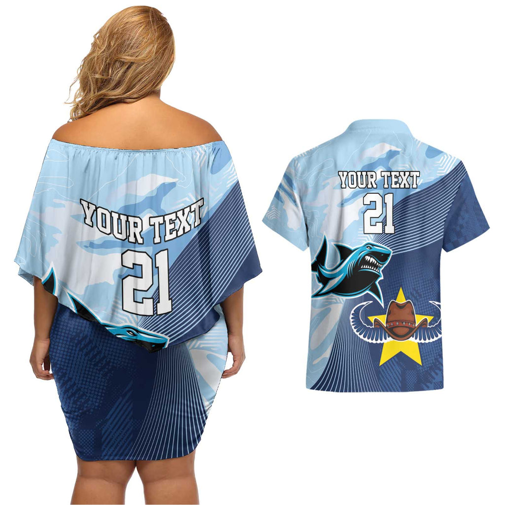 Sharks-Cowboys Rugby Custom Couples Matching Off Shoulder Short Dress and Hawaiian Shirt Half Dynamic Style
