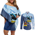 Sharks-Cowboys Rugby Custom Couples Matching Off Shoulder Short Dress and Long Sleeve Button Shirt Half Dynamic Style