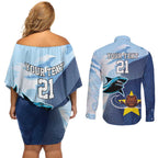 Sharks-Cowboys Rugby Custom Couples Matching Off Shoulder Short Dress and Long Sleeve Button Shirt Half Dynamic Style