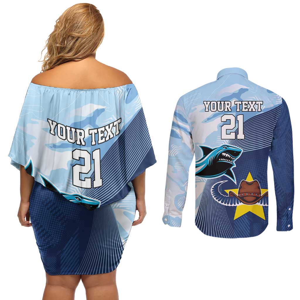 Sharks-Cowboys Rugby Custom Couples Matching Off Shoulder Short Dress and Long Sleeve Button Shirt Half Dynamic Style