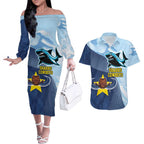 Sharks-Cowboys Rugby Custom Couples Matching Off The Shoulder Long Sleeve Dress and Hawaiian Shirt Half Dynamic Style