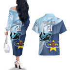 Sharks-Cowboys Rugby Custom Couples Matching Off The Shoulder Long Sleeve Dress and Hawaiian Shirt Half Dynamic Style