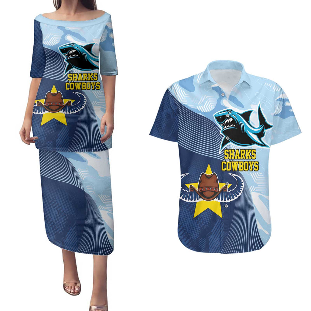 Sharks-Cowboys Rugby Custom Couples Matching Puletasi and Hawaiian Shirt Half Dynamic Style