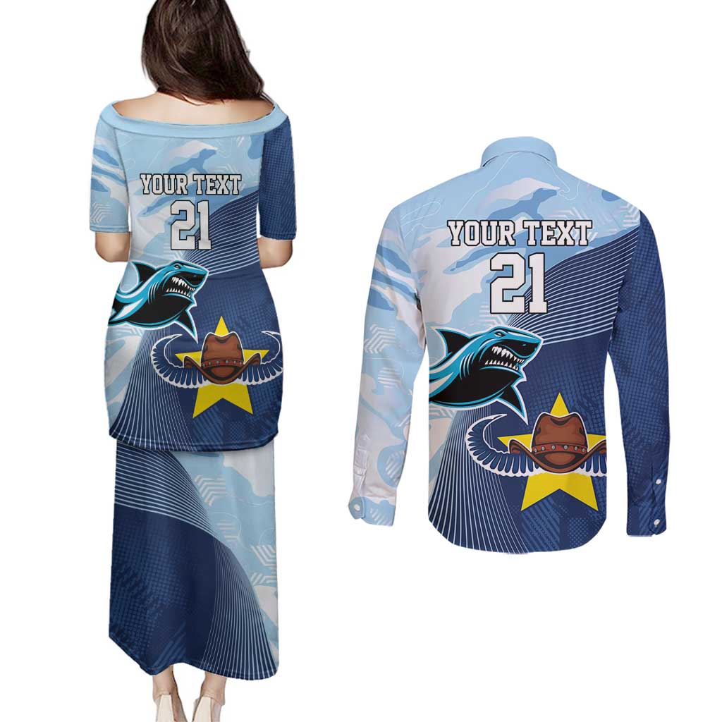 Sharks-Cowboys Rugby Custom Couples Matching Puletasi and Long Sleeve Button Shirt Half Dynamic Style