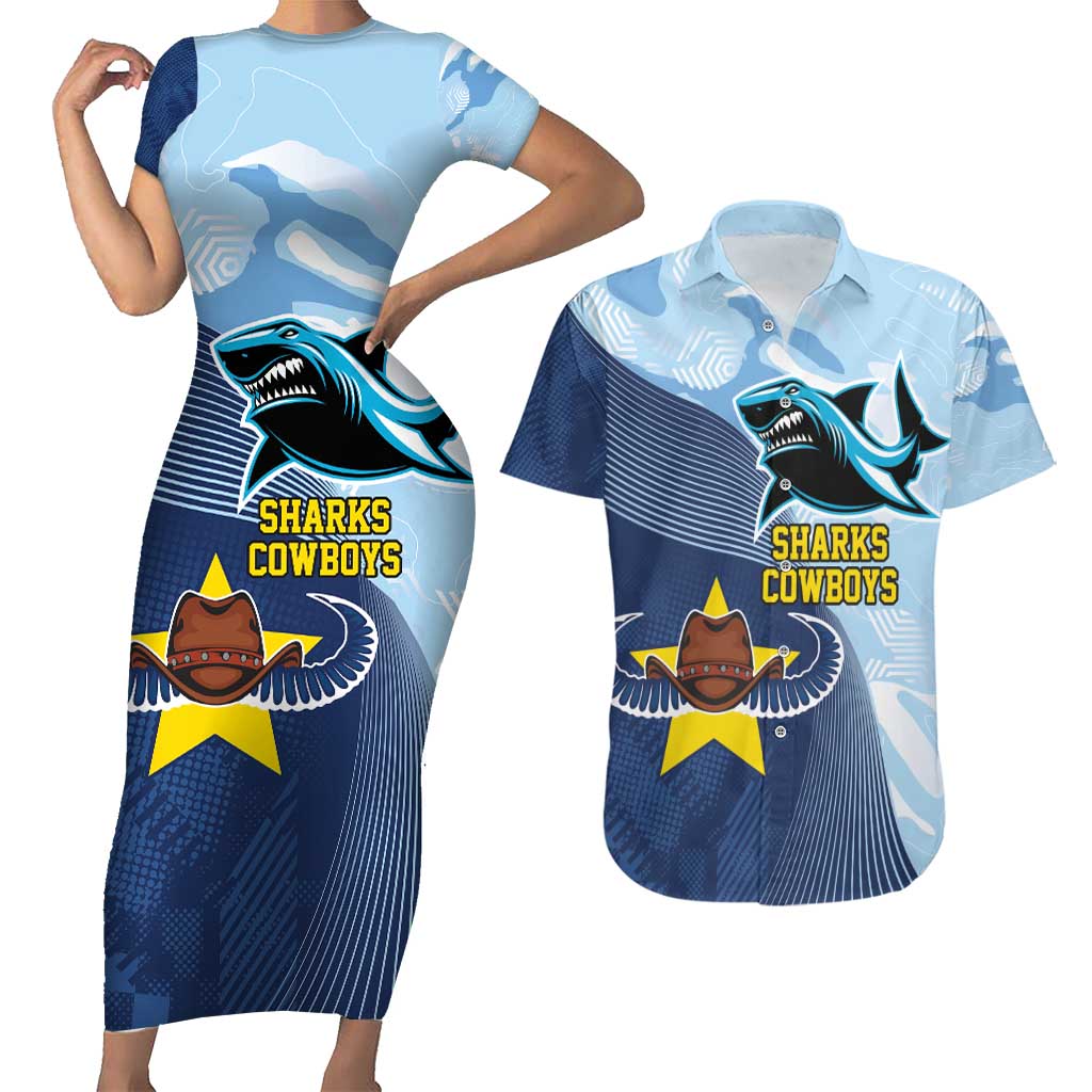 Sharks-Cowboys Rugby Custom Couples Matching Short Sleeve Bodycon Dress and Hawaiian Shirt Half Dynamic Style