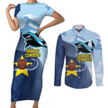 Sharks-Cowboys Rugby Custom Couples Matching Short Sleeve Bodycon Dress and Long Sleeve Button Shirt Half Dynamic Style