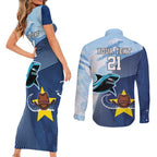 Sharks-Cowboys Rugby Custom Couples Matching Short Sleeve Bodycon Dress and Long Sleeve Button Shirt Half Dynamic Style