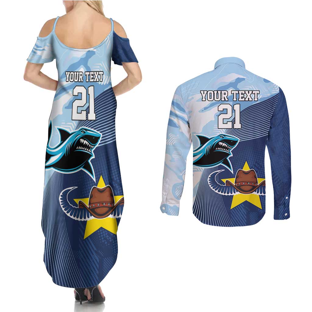 Sharks-Cowboys Rugby Custom Couples Matching Summer Maxi Dress and Long Sleeve Button Shirt Half Dynamic Style