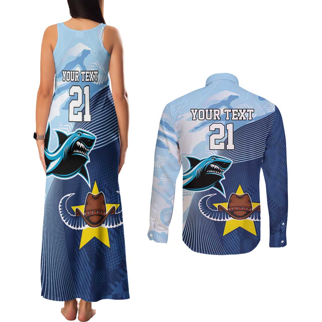 Sharks-Cowboys Rugby Custom Couples Matching Tank Maxi Dress and Long Sleeve Button Shirt Half Dynamic Style