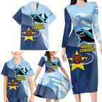 Sharks-Cowboys Rugby Custom Family Matching Long Sleeve Bodycon Dress and Hawaiian Shirt Half Dynamic Style