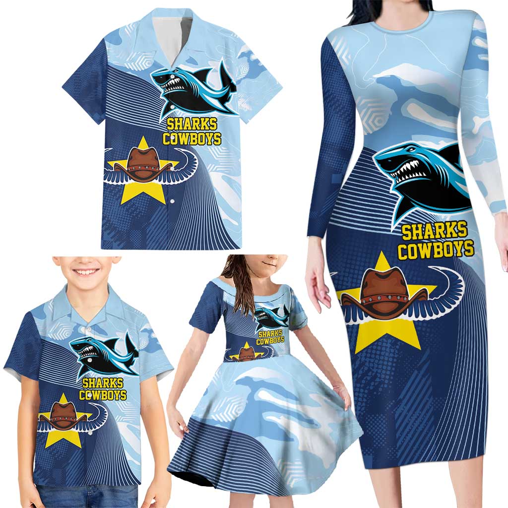 Sharks-Cowboys Rugby Custom Family Matching Long Sleeve Bodycon Dress and Hawaiian Shirt Half Dynamic Style