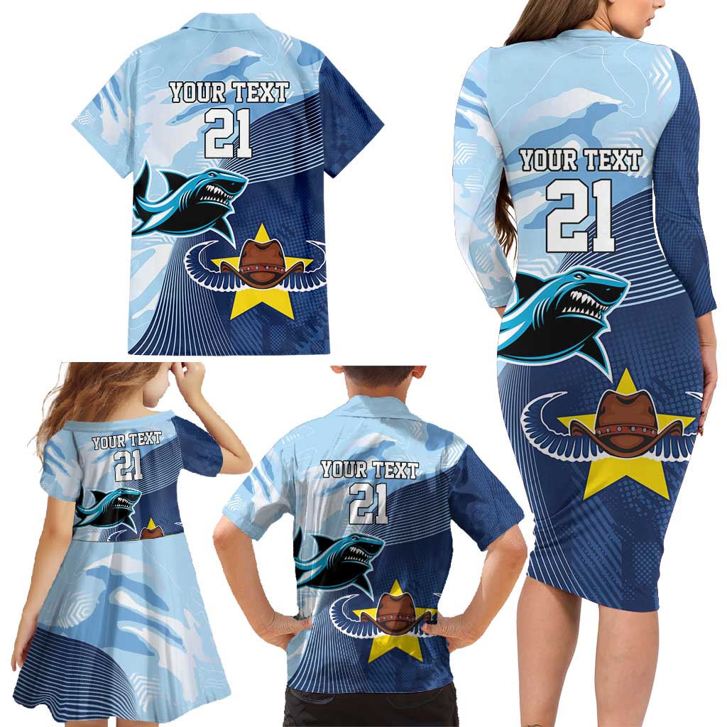 Sharks-Cowboys Rugby Custom Family Matching Long Sleeve Bodycon Dress and Hawaiian Shirt Half Dynamic Style