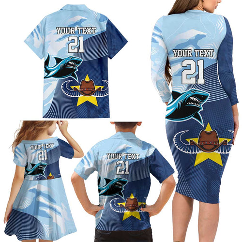 Sharks-Cowboys Rugby Custom Family Matching Long Sleeve Bodycon Dress and Hawaiian Shirt Half Dynamic Style
