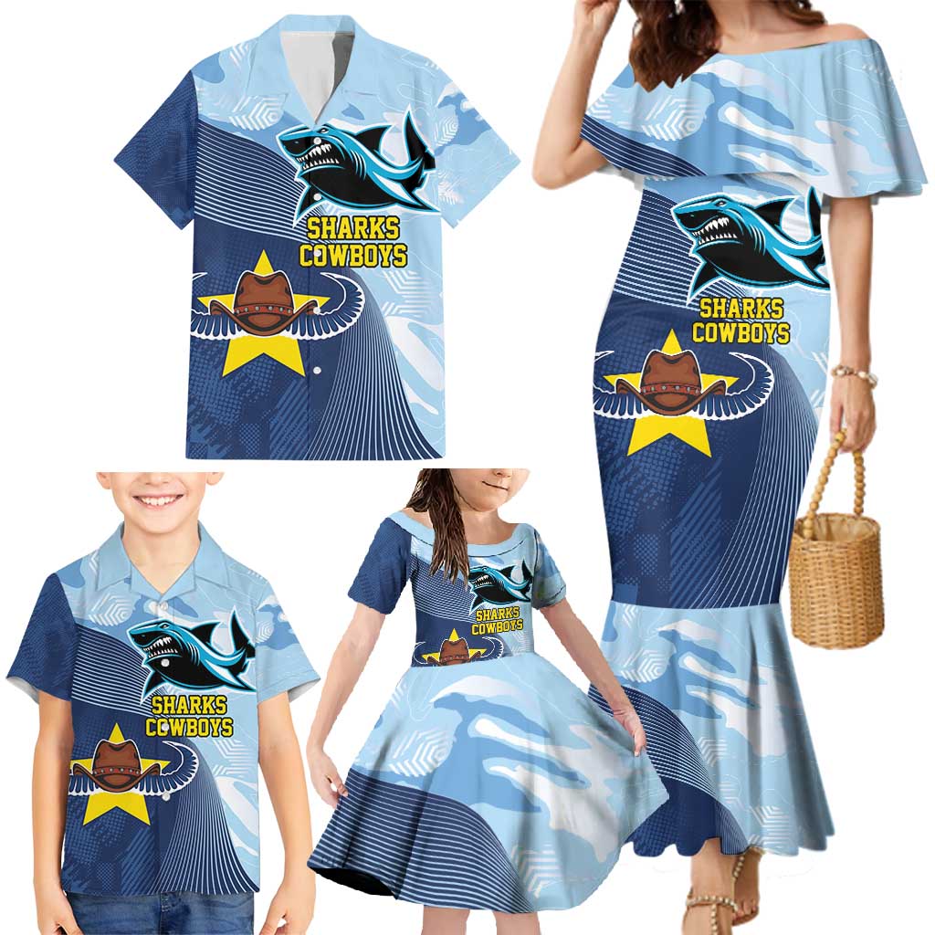 Sharks-Cowboys Rugby Custom Family Matching Mermaid Dress and Hawaiian Shirt Half Dynamic Style