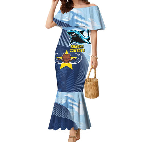 Sharks-Cowboys Rugby Custom Family Matching Mermaid Dress and Hawaiian Shirt Half Dynamic Style