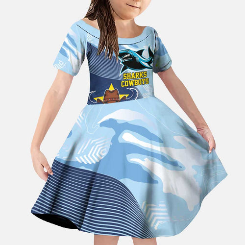 Sharks-Cowboys Rugby Custom Family Matching Off Shoulder Maxi Dress and Hawaiian Shirt Half Dynamic Style