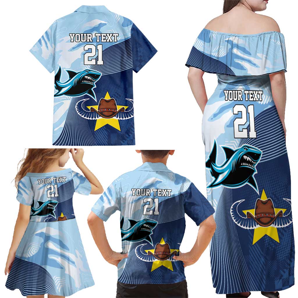 Sharks-Cowboys Rugby Custom Family Matching Off Shoulder Maxi Dress and Hawaiian Shirt Half Dynamic Style