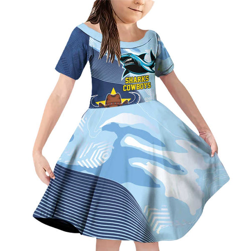 Sharks-Cowboys Rugby Custom Family Matching Off Shoulder Short Dress and Hawaiian Shirt Half Dynamic Style