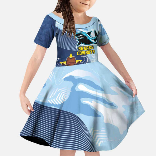 Sharks-Cowboys Rugby Custom Family Matching Puletasi and Hawaiian Shirt Half Dynamic Style