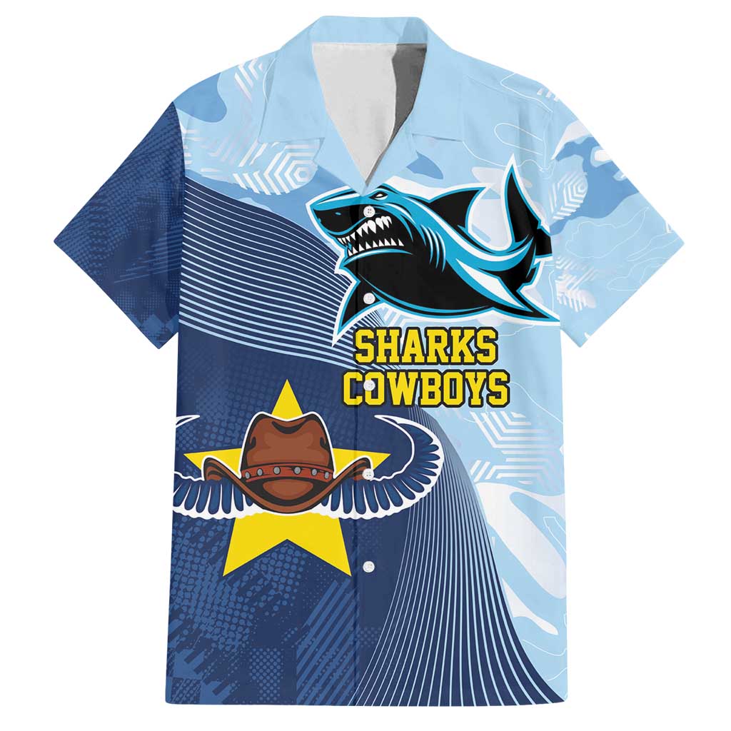 Sharks-Cowboys Rugby Custom Family Matching Puletasi and Hawaiian Shirt Half Dynamic Style