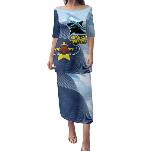 Sharks-Cowboys Rugby Custom Family Matching Puletasi and Hawaiian Shirt Half Dynamic Style