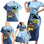 Sharks-Cowboys Rugby Custom Family Matching Short Sleeve Bodycon Dress and Hawaiian Shirt Half Dynamic Style