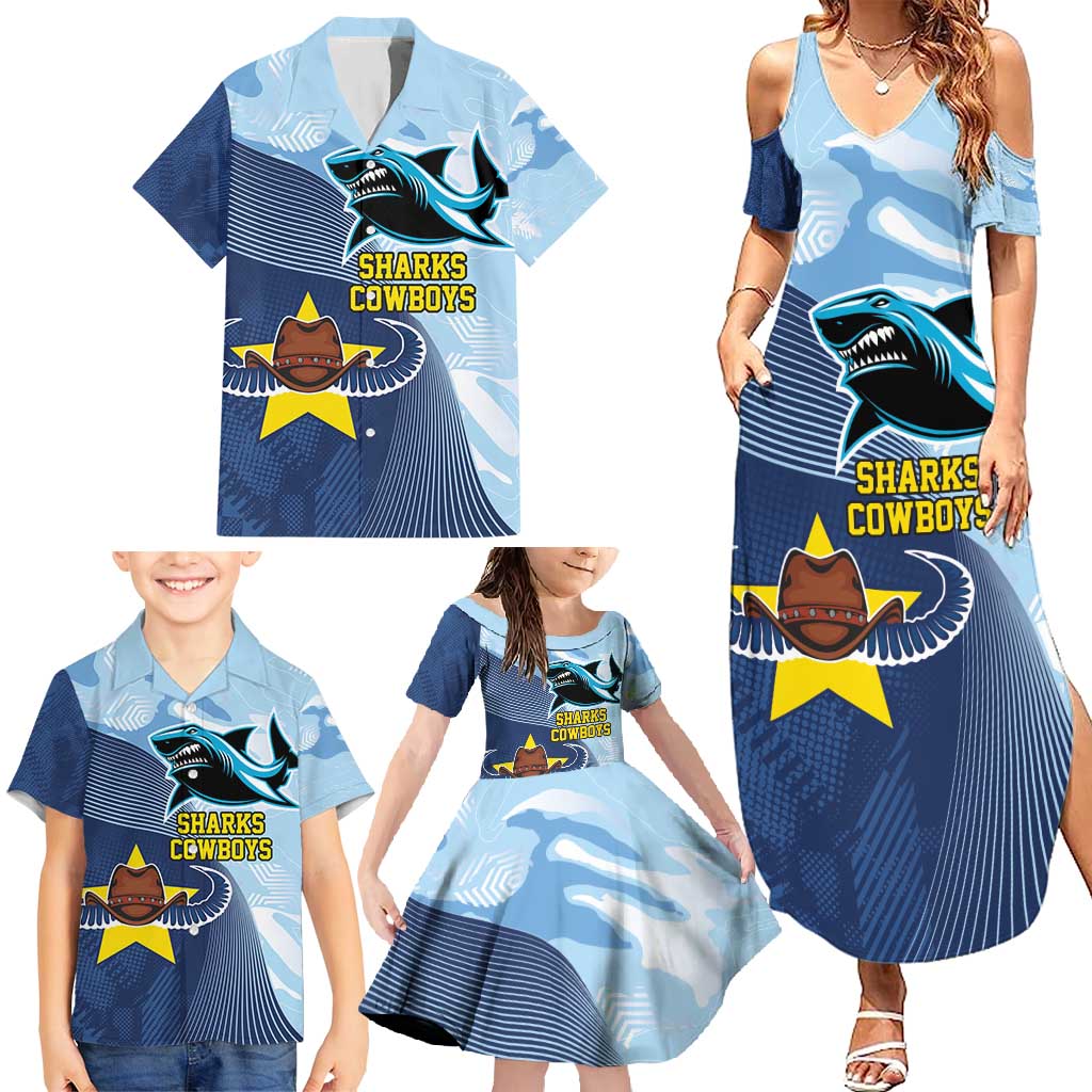 Sharks-Cowboys Rugby Custom Family Matching Summer Maxi Dress and Hawaiian Shirt Half Dynamic Style