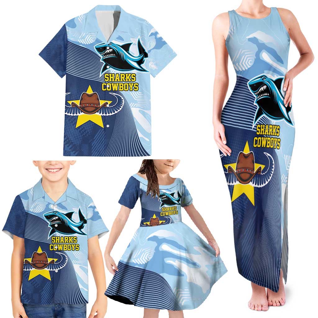 Sharks-Cowboys Rugby Custom Family Matching Tank Maxi Dress and Hawaiian Shirt Half Dynamic Style