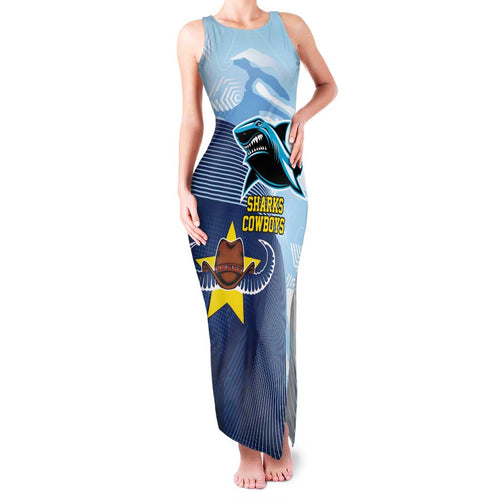 Sharks-Cowboys Rugby Custom Family Matching Tank Maxi Dress and Hawaiian Shirt Half Dynamic Style