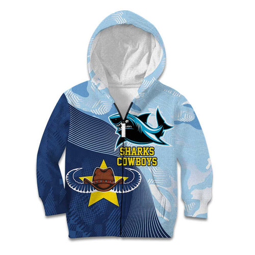 Sharks-Cowboys Rugby Custom Kid Hoodie Half Dynamic Style