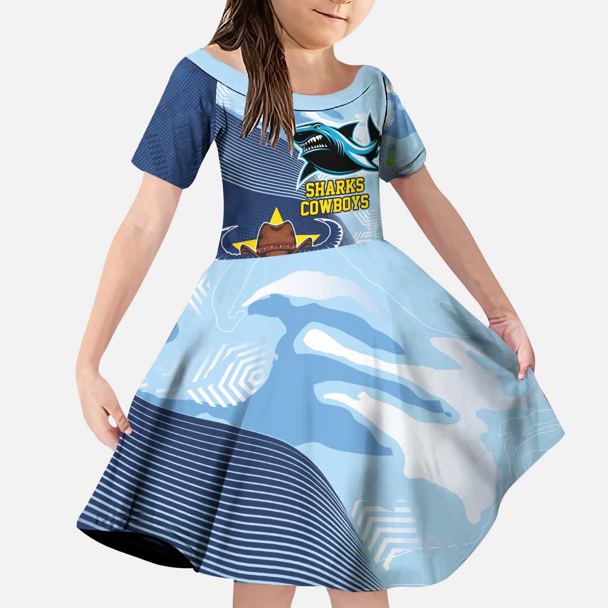 Sharks-Cowboys Rugby Custom Kid Short Sleeve Dress Half Dynamic Style
