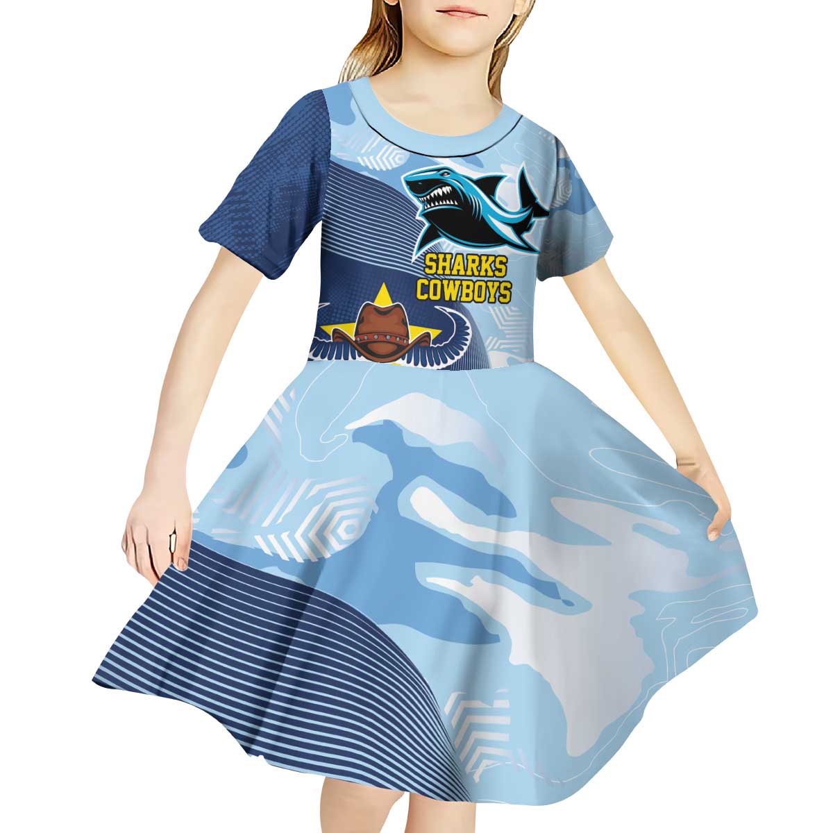 Sharks-Cowboys Rugby Custom Kid Short Sleeve Dress Half Dynamic Style